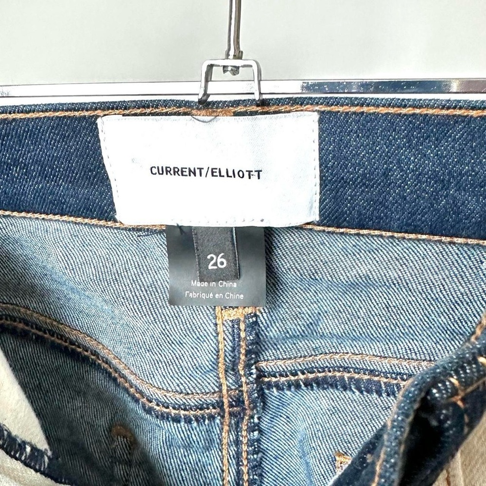 CURRENT/ELLIOTT Railroad Striped Blue Denim Jeans Slim Leg Size-26 - Picture 7 of 9